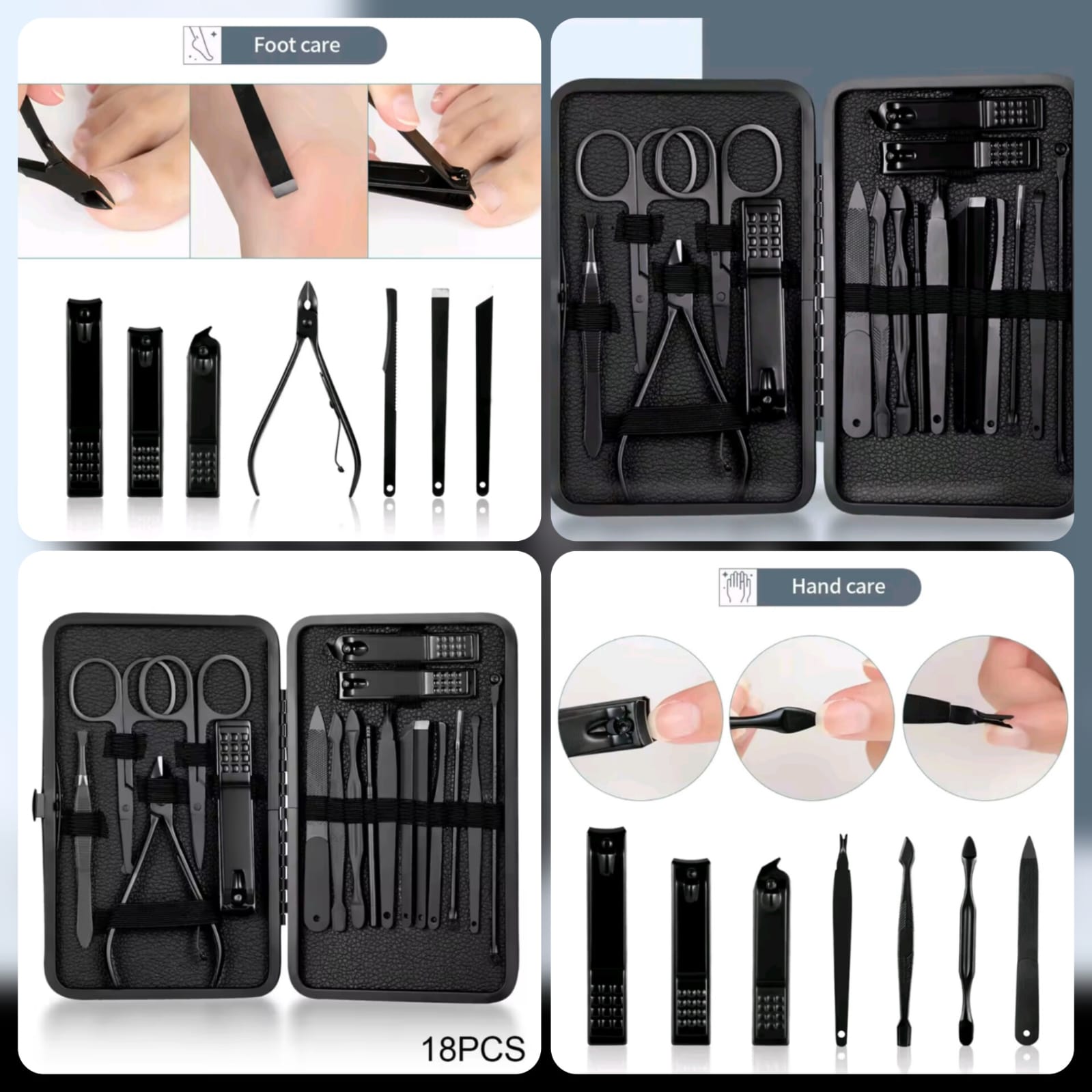 18 PCs Black Nail Kit Box