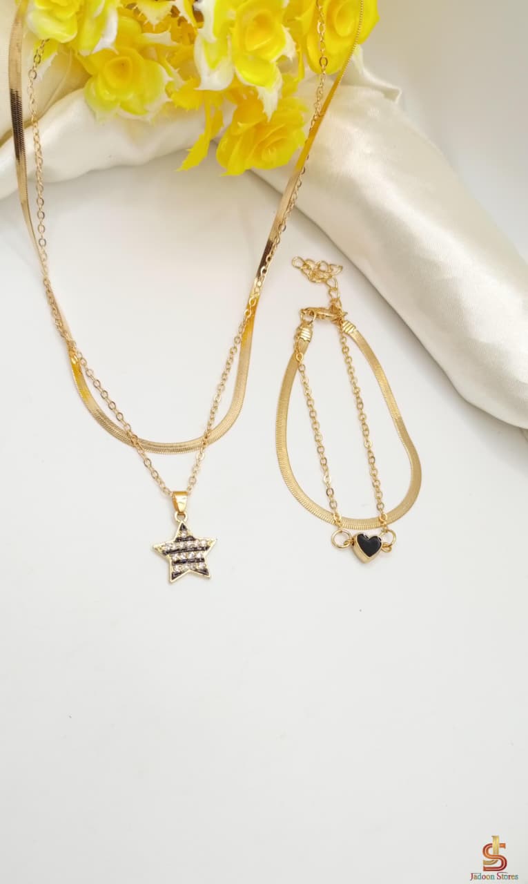 Beautifull Double Chain Necklace With Bracelet