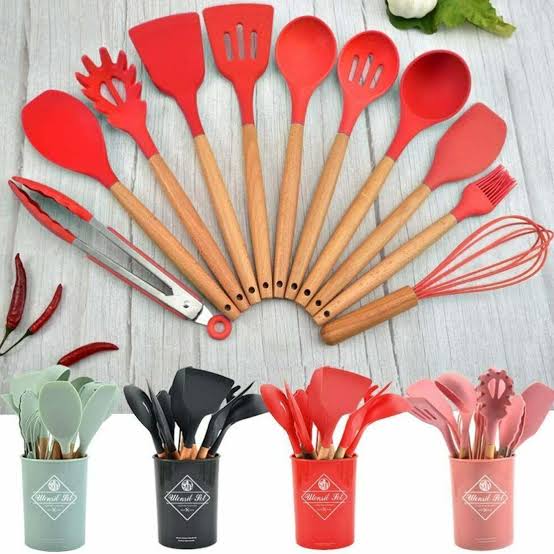 Silicone Wooden Spoon Set 12 pcs